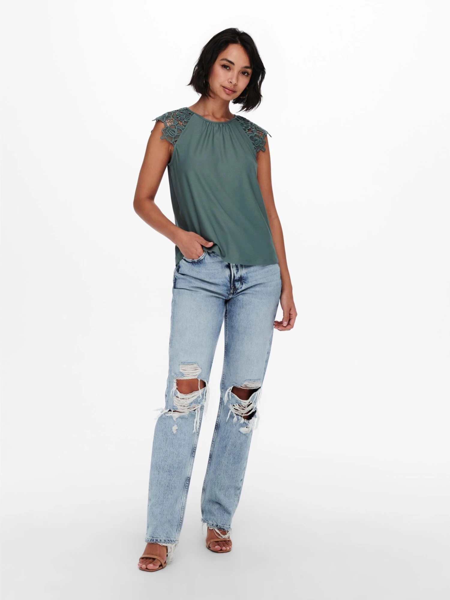 ONLY Kanten Tops Top Silja Dames Donkergroen - Afbeelding 4