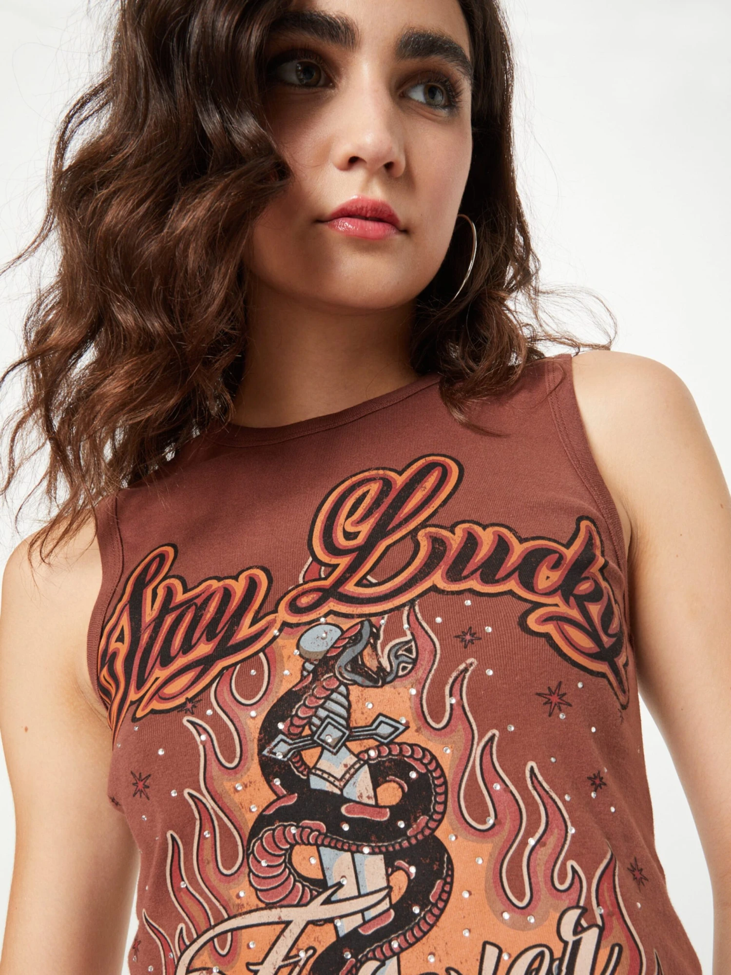 BDG Urban Outfitters Crop Tops Top STAY LUCKY Dames Bruin - Afbeelding 2