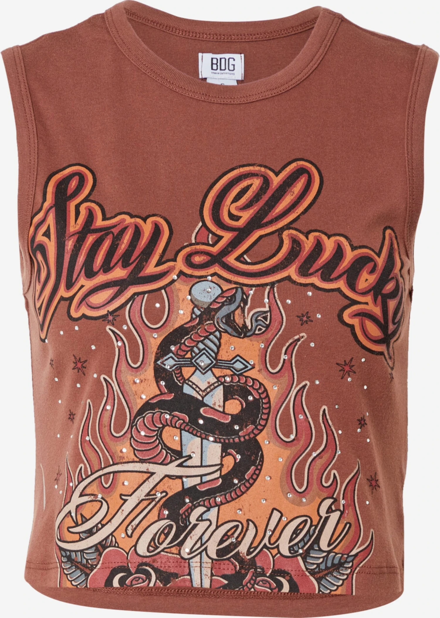 BDG Urban Outfitters Crop Tops Top STAY LUCKY Dames Bruin