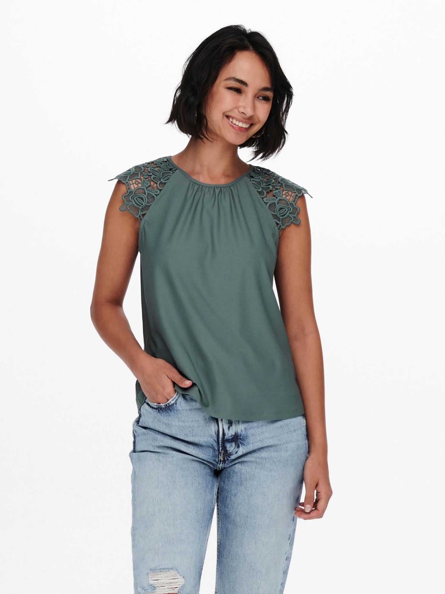 ONLY Kanten Tops Top Silja Dames Donkergroen - Afbeelding 3