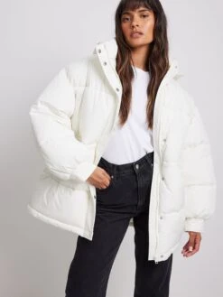 NA-KD Winterjassen Winterjas Dames Wit